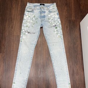 AMIRI-Blue Hand-Painted Slit Jeans